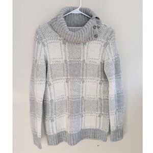 Tommy Hilfiger Sweater Womens Small Gray White Plaid Button Cowl Neck NWT $90